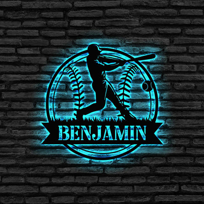 Custom Baseball Metal Sign with LED Lights, Baseball Sign, Softball Player Name Sign, Baseball Wall Art, Sport Room Decor