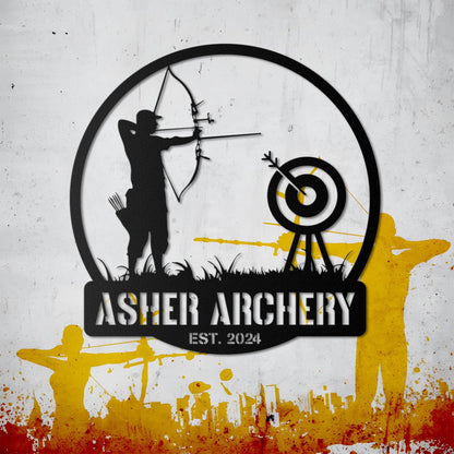 Personalized Archery Sport Metal Wall Art Decor, Custom Archer Bow Hunter Metal Name Sign, Archery Sport Metal Wall Decor, Christmas Gifts