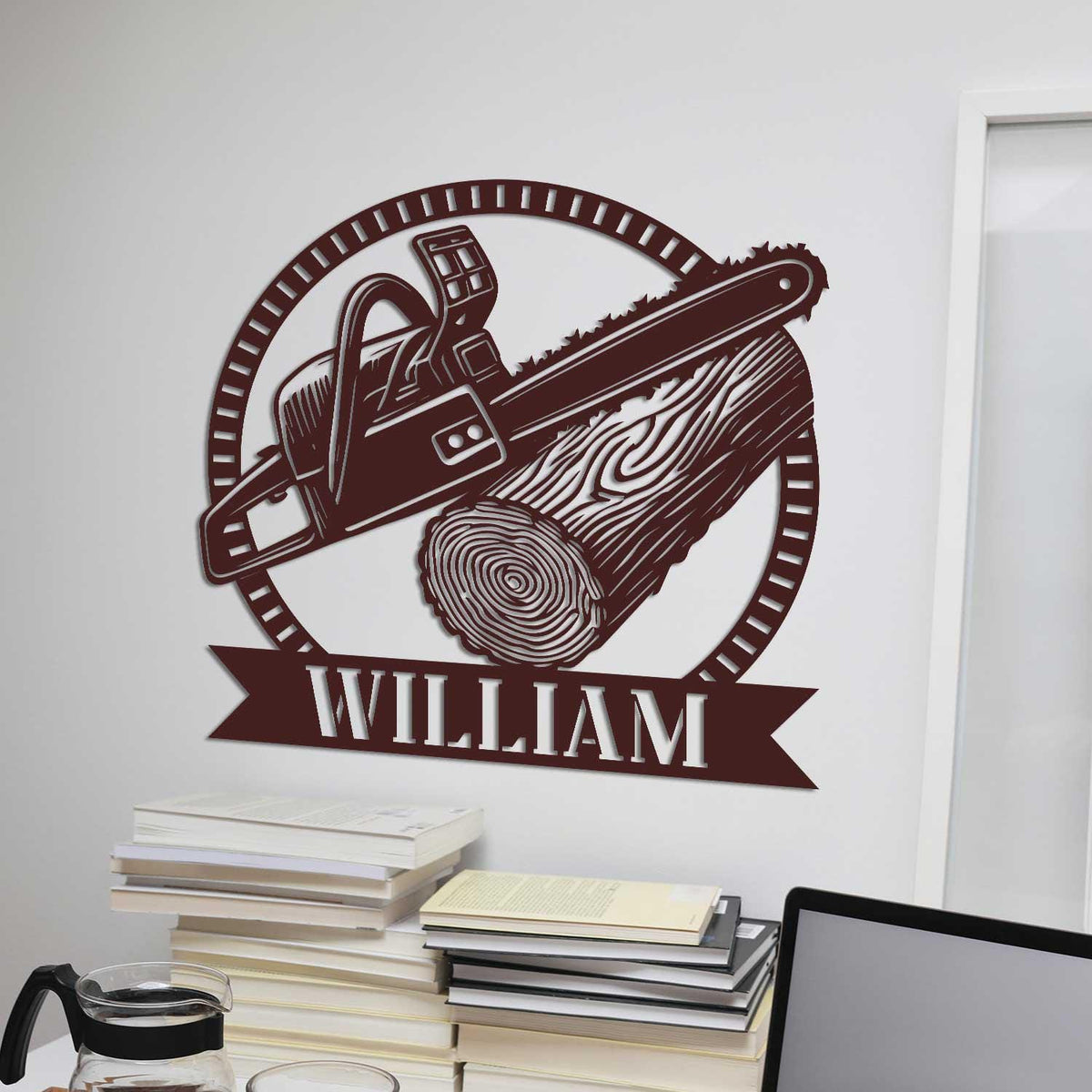 Custom Chainsaw Wood Metal Wall Art LED Light, Personalized Woodworker Name Sign, Gifts For Father, Home Decor,