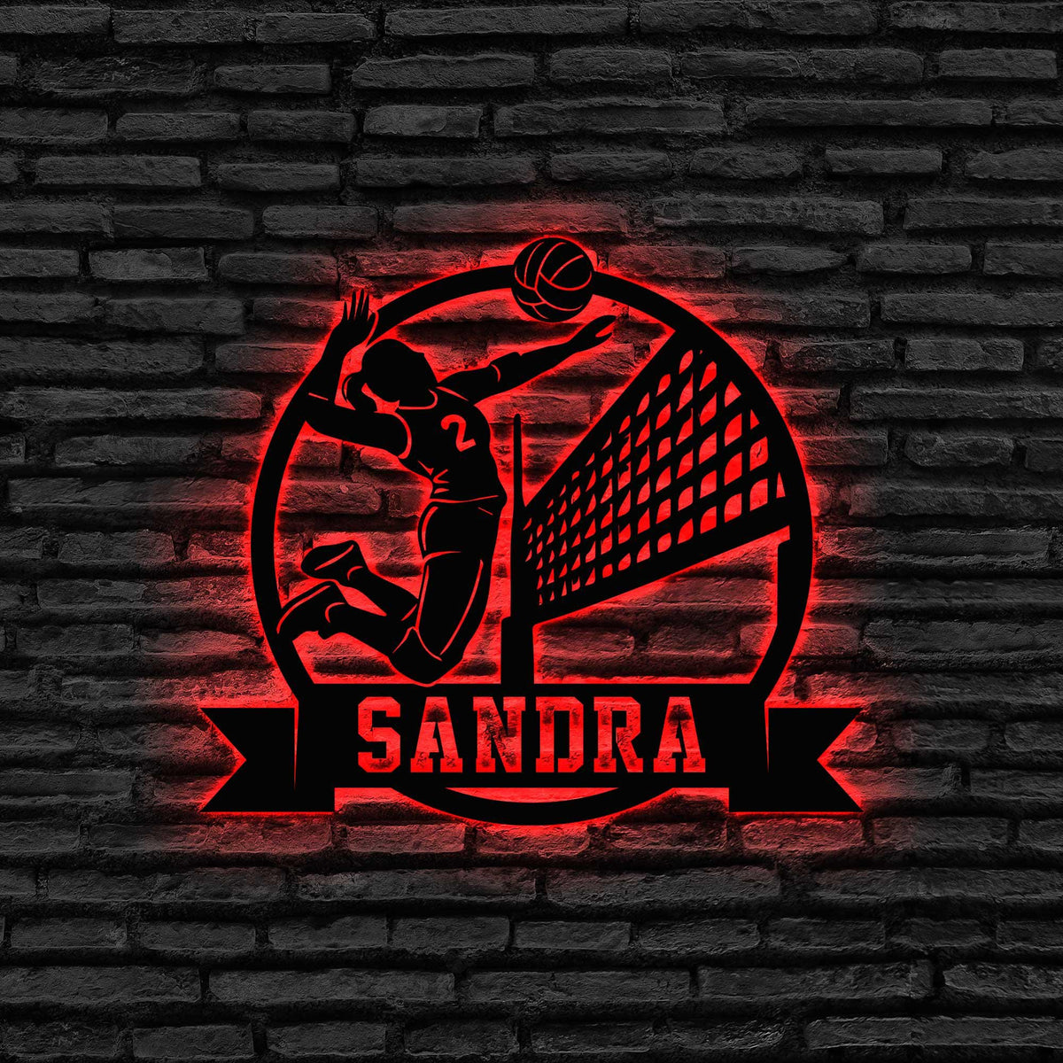 Custom Female Volleyball Metal Wall Art LED Light, Personalized Volleyball Player Name Sign, Sport Room Decor, Gift For Her
