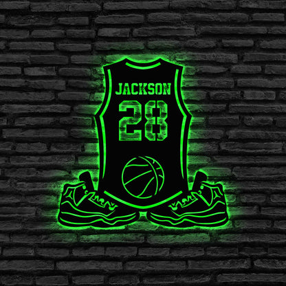 Custom Basketball Metal Sign Led Lights, Basketball Fan Gift, Personalized Metal Sport Sign, Custom Metal Jersey, NBA Metal Art, Sports Gift