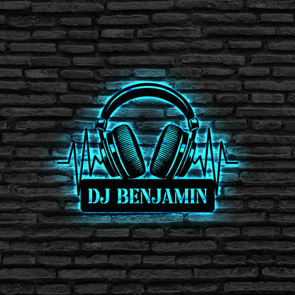 Custom Headphone Metal Wall Art with Led Lights, Game Room Decor, Studio Wall Art, Headphone Decor, Gamer Gift, DJ Gift, Headphone Name Sign
