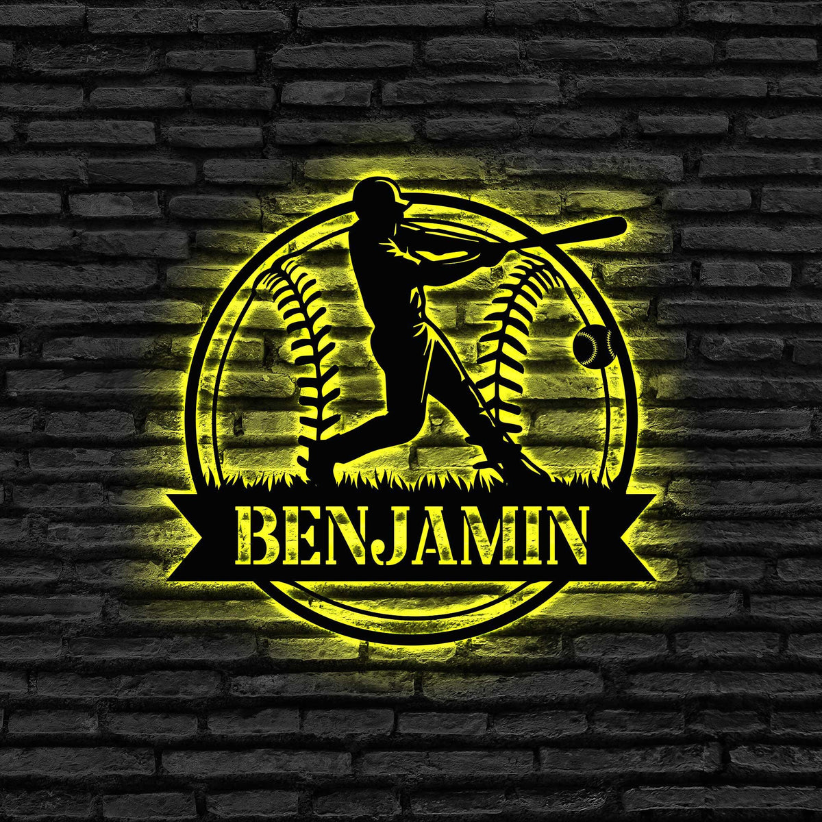 Custom Baseball Metal Sign with LED Lights, Baseball Sign, Softball Player Name Sign, Baseball Wall Art, Sport Room Decor