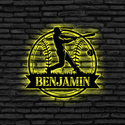 Custom Baseball Metal Sign with LED Lights, Baseball Sign, Softball Player Name Sign, Baseball Wall Art, Sport Room Decor