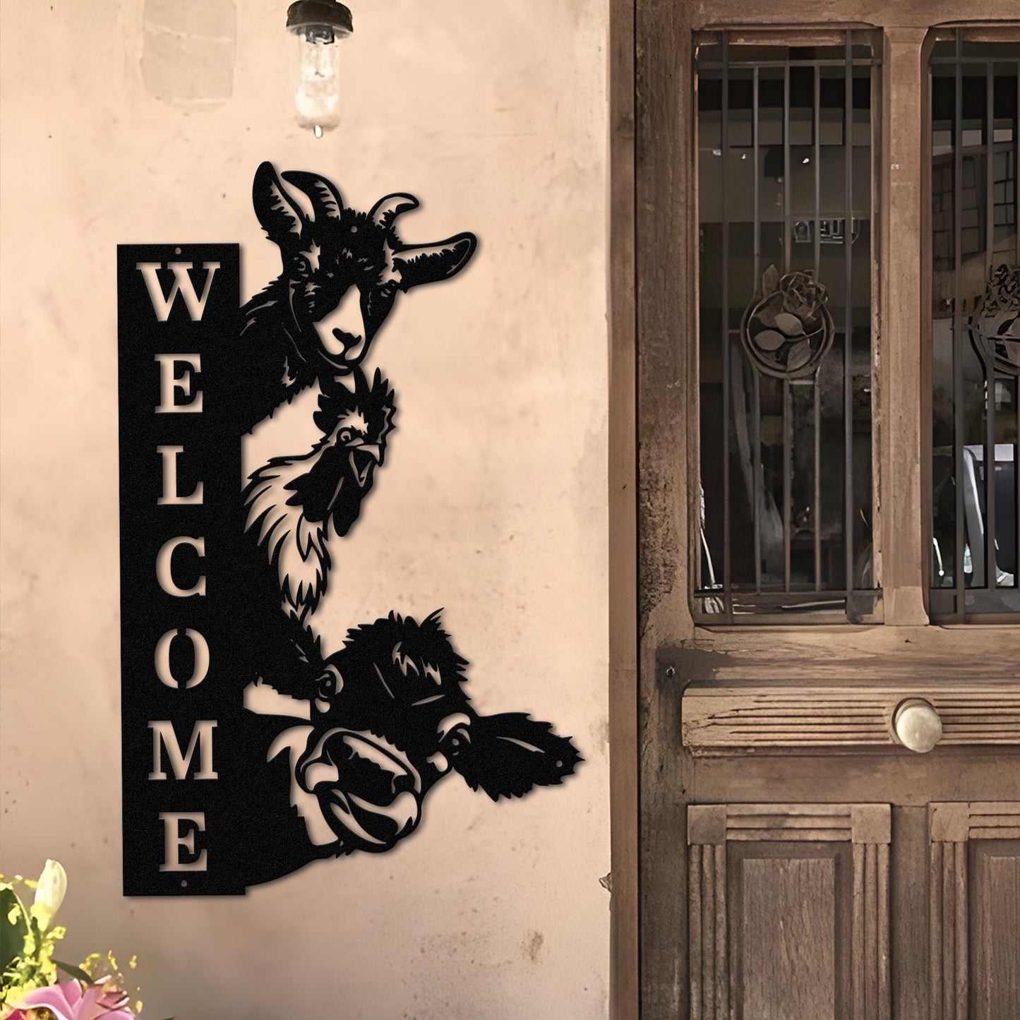 Custom Farm House Metal Sign, Cow Sheep Sign, Welcome Farm Sign, Personalized Farm Wall Art, Barn Decor, Ranch Decor, Goat Cow Chicken sign