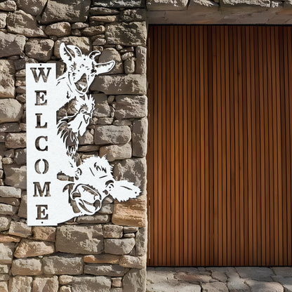 Custom Farm House Metal Sign, Cow Sheep Sign, Welcome Farm Sign, Personalized Farm Wall Art, Barn Decor, Ranch Decor, Goat Cow Chicken sign