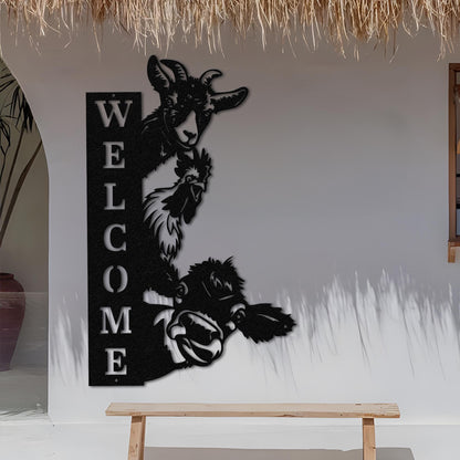 Custom Farm House Metal Sign, Cow Sheep Sign, Welcome Farm Sign, Personalized Farm Wall Art, Barn Decor, Ranch Decor, Goat Cow Chicken sign