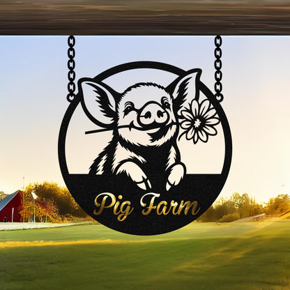 Personalized Metal Pig Sign Pig Farm Sign, Pig Metal Wall Art, Pig Metal Sign, Family Name Sign, Farmhouse Decor Farmer Gift, Pig Lover Gift