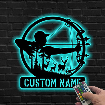Custom Bow Hunting LED Sign, Personalized Hunting Sign, Bowhunter Metal Wall Art, Hunting Wall Sign, Hunter Name Sign, Gift for Dad