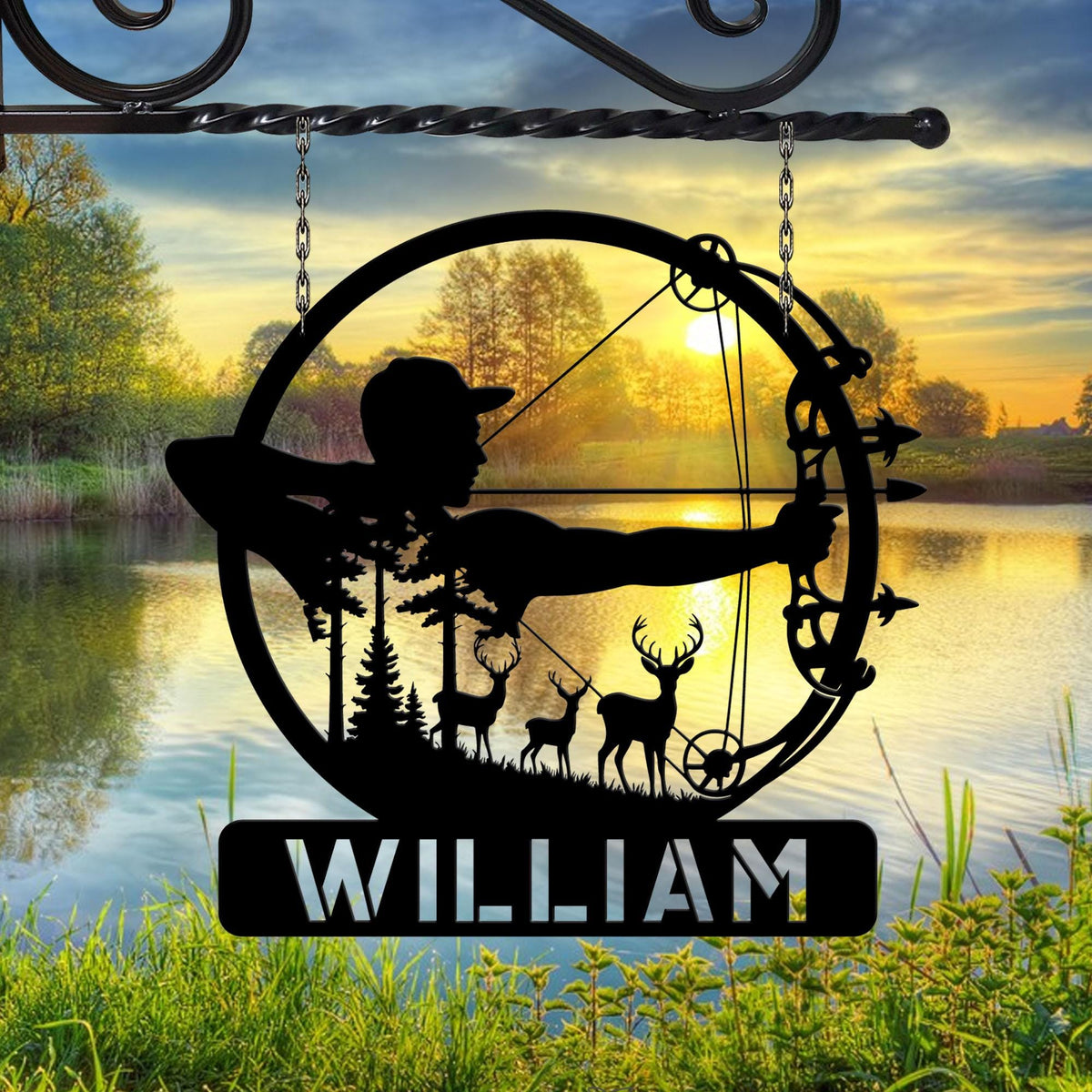 Custom Bow Hunting LED Sign, Personalized Hunting Sign, Bowhunter Metal Wall Art, Hunting Wall Sign, Hunter Name Sign, Gift for Dad