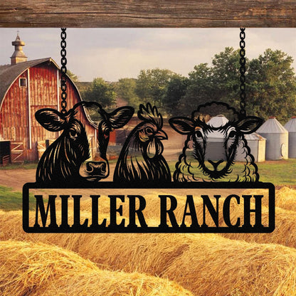 Personalized Sheep Cow and Chicken Farm Metal Sign, Farmhouse Decor, Family Name Sign, Metal Garden Sign, Farmer Gift, Farm Metal Art