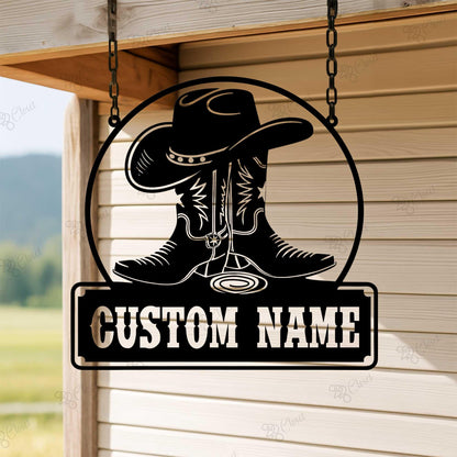 Personalized Cowboy Metal Sign with LED light, Custom Cowboy Name Sign, Cowboy Boots & Hat LED Sign, Western Cowboy Sign, Western Decor