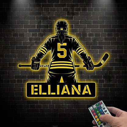 Custom Girl Hockey LED Metal Sign, Personalized Female Hockey Sign, Personalized Player Name Sign, Sports Room Decor, Gift for Daughter