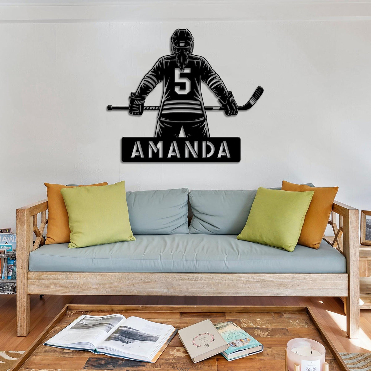 Custom Girl Hockey LED Metal Sign, Personalized Female Hockey Sign, Personalized Player Name Sign, Sports Room Decor, Gift for Daughter