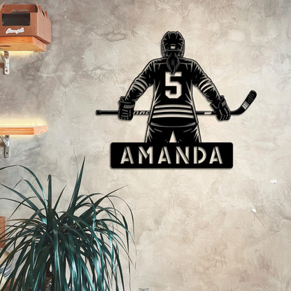 Custom Girl Hockey LED Metal Sign, Personalized Female Hockey Sign, Personalized Player Name Sign, Sports Room Decor, Gift for Daughter