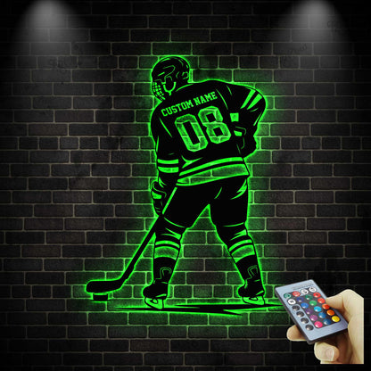 Personalized Ice Hockey Sign with LED light, Hockey Metal Sign, Custom Hockey Player Name Sign, Hockey Room Decor, Hockey Gift