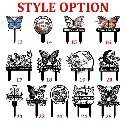 Custom Butterfly Garden Metal Sign,Butterfly Yard Stake, Garden Name Sign,  Personalized Garden Metal Sign,Butterfly Yard Art, Gift for Mom