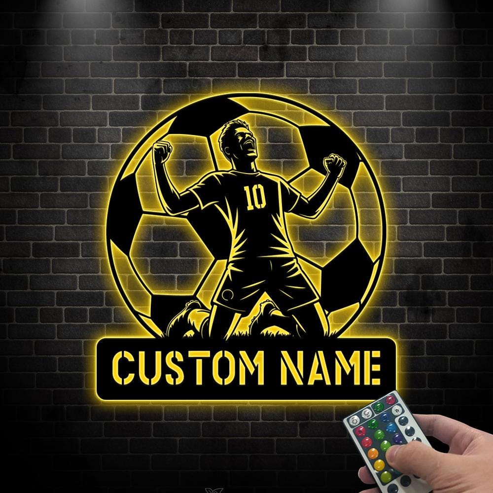 Custom Soccer Player Name Sign with LED light, Personalized Soccer Wall Art, Soccer Lovers Gift, Kids Room Decor