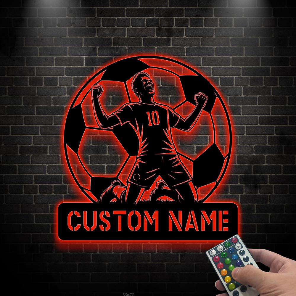 Custom Soccer Player Name Sign with LED light, Personalized Soccer Wall Art, Soccer Lovers Gift, Kids Room Decor