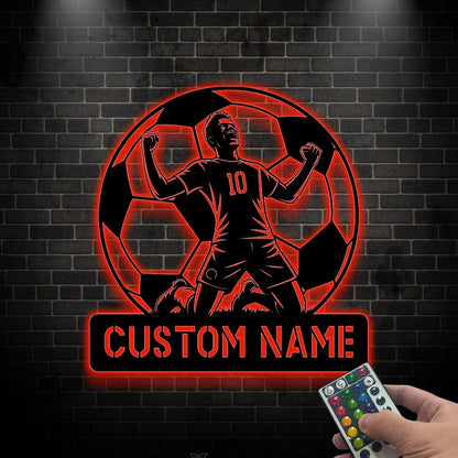 Custom Soccer Player Name Sign with LED light, Personalized Soccer Wall Art, Soccer Lovers Gift, Kids Room Decor