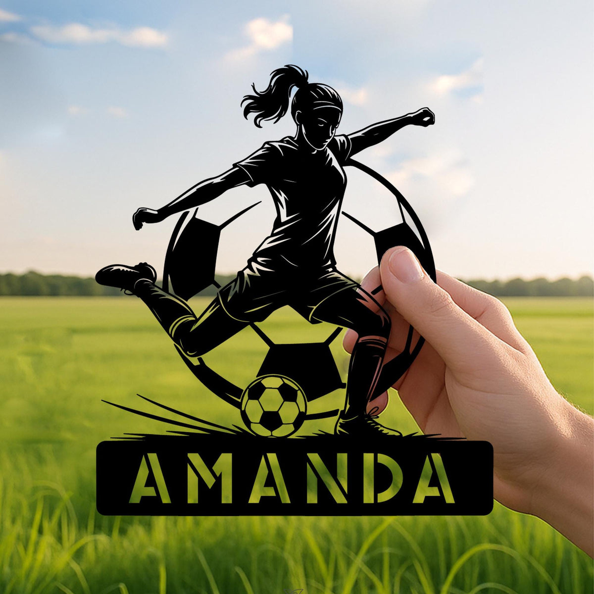 Custom Girl Soccer LED Metal Sign, Female Soccer Player Gift, Soccer Wall Decor, Football Gift for Her, Sports Room Gift