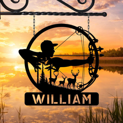Custom Bow Hunting LED Sign, Personalized Hunting Sign, Bowhunter Metal Wall Art, Hunting Wall Sign, Hunter Name Sign, Gift for Dad