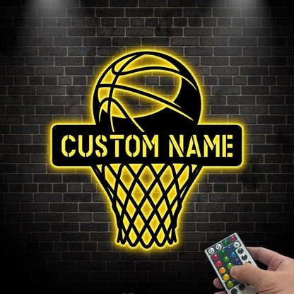 Custom Basketball Name Sign with LED Light, Basketball Metal Wall Sign, Basketball Hoop Sign, Basketball LED Wall Decor, Sports Room Decor