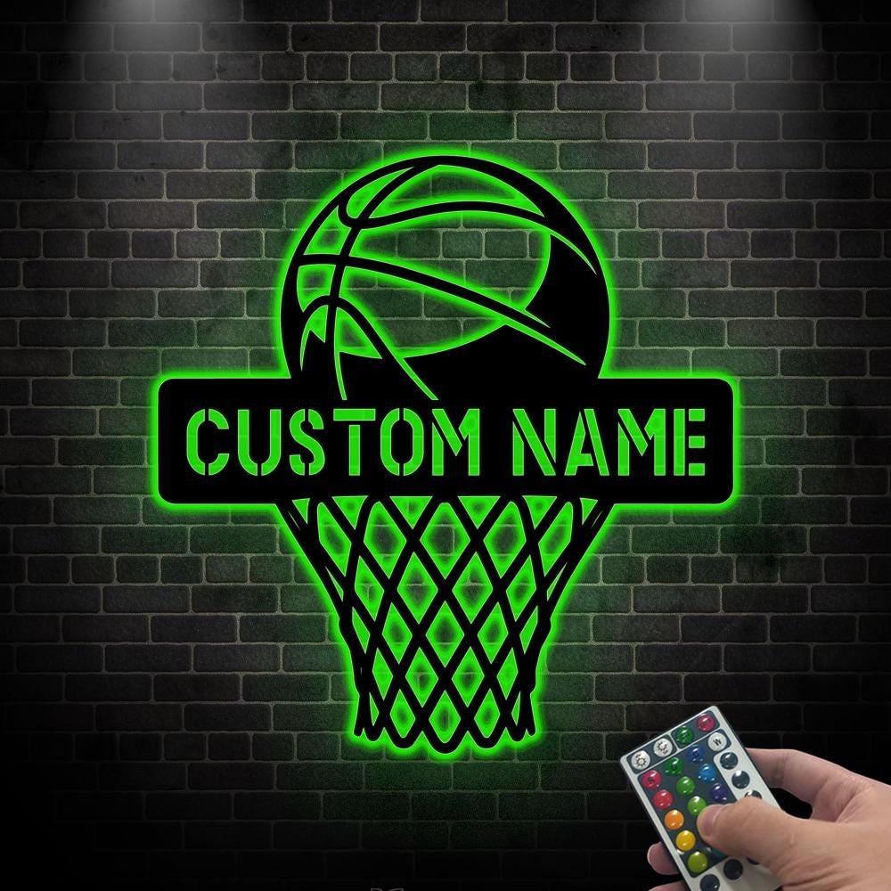 Custom Basketball Name Sign with LED Light, Basketball Metal Wall Sign, Basketball Hoop Sign, Basketball LED Wall Decor, Sports Room Decor