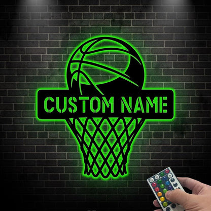 Custom Basketball Name Sign with LED Light, Basketball Metal Wall Sign, Basketball Hoop Sign, Basketball LED Wall Decor, Sports Room Decor
