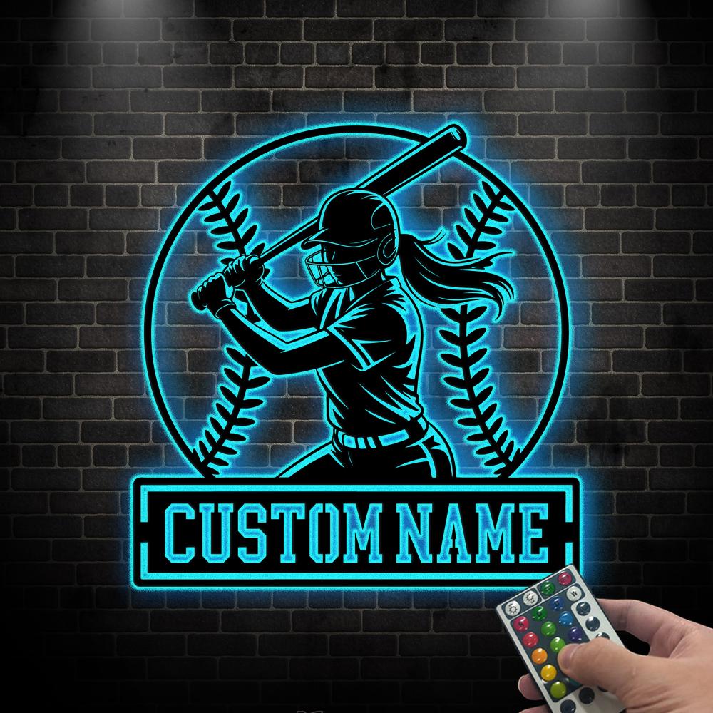 Personalized Softball Wall Art with LED light, Softball Player Sign, Softball Gift, Softball Room Decor, Gift for Daughter