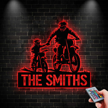 Custom Father and Son Motocross LED Sign, Motocross Family Name Sign, Dirt Bike Gift for Dad, Motocross Wall Art, Dirt Bike Wall Art