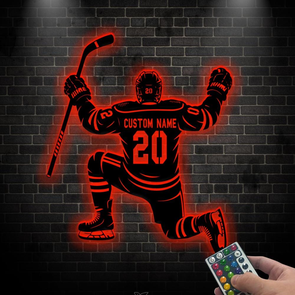 Custom Hockey Sign with LED light, Ice Hockey Metal Sign, Personalized Hockey Player Name Sign, Sport Room Decor, Gift for Son