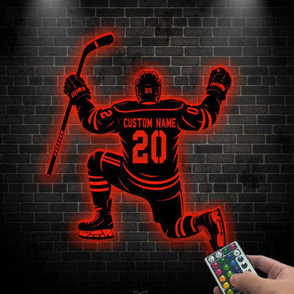 Custom Hockey Sign with LED light, Ice Hockey Metal Sign, Personalized Hockey Player Name Sign, Sport Room Decor, Gift for Son