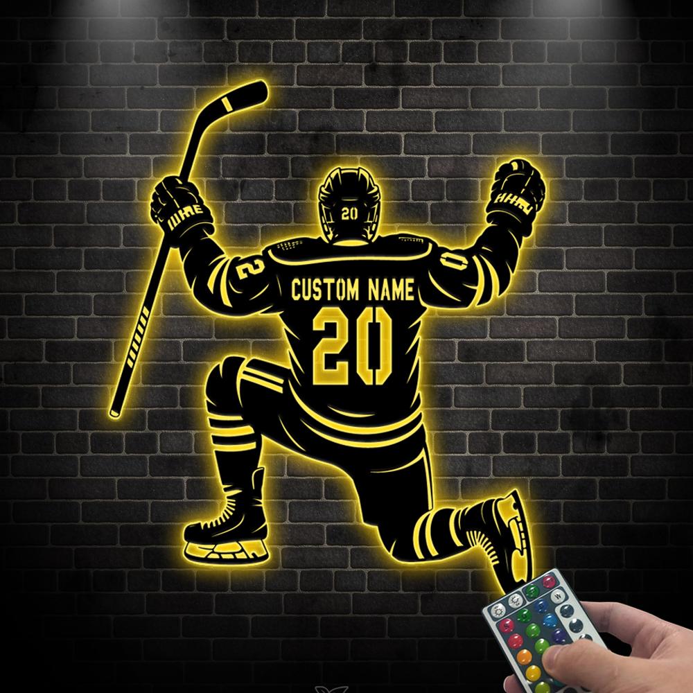 Custom Hockey Sign with LED light, Ice Hockey Metal Sign, Personalized Hockey Player Name Sign, Sport Room Decor, Gift for Son