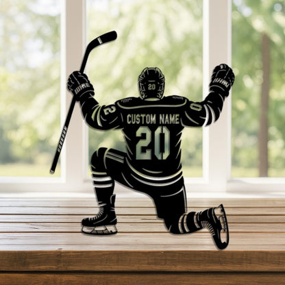 Custom Hockey Sign with LED light, Ice Hockey Metal Sign, Personalized Hockey Player Name Sign, Sport Room Decor, Gift for Son