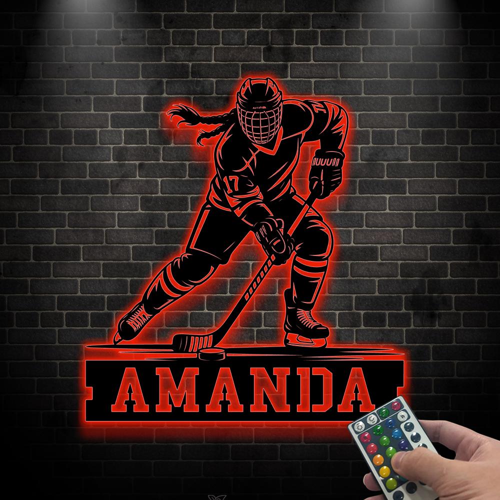 Personalized Female Hockey LED Sign, Girl Hockey Player Sign, Female Hockey Player Gift, Sports Room Decor, Athlete Gift Idea