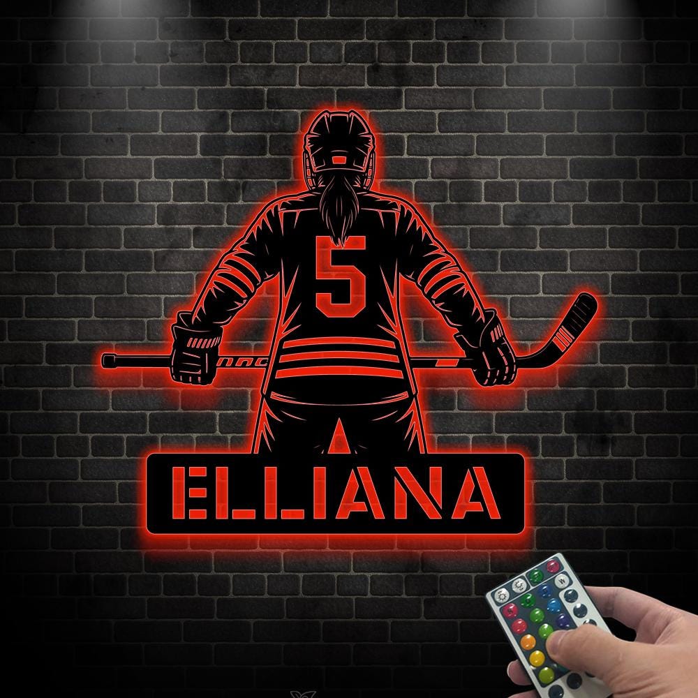 Custom Girl Hockey LED Metal Sign, Personalized Female Hockey Sign, Personalized Player Name Sign, Sports Room Decor, Gift for Daughter
