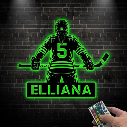 Custom Girl Hockey LED Metal Sign, Personalized Female Hockey Sign, Personalized Player Name Sign, Sports Room Decor, Gift for Daughter