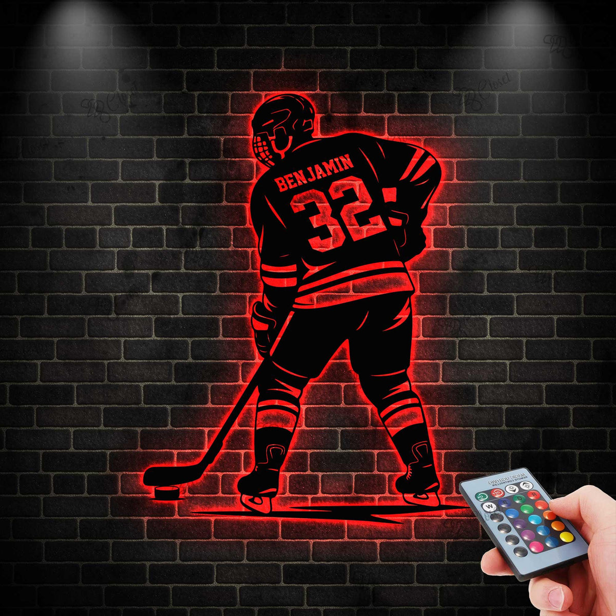 Personalized Ice Hockey Sign with LED light, Hockey Metal Sign, Custom Hockey Player Name Sign, Hockey Room Decor, Hockey Gift