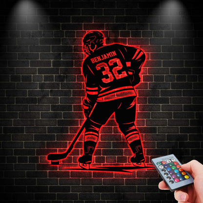 Personalized Ice Hockey Sign with LED light, Hockey Metal Sign, Custom Hockey Player Name Sign, Hockey Room Decor, Hockey Gift