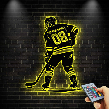 Personalized Ice Hockey Sign with LED light, Hockey Metal Sign, Custom Hockey Player Name Sign, Hockey Room Decor, Hockey Gift