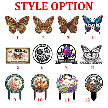 Custom Butterfly Garden Metal Sign,Butterfly Yard Stake, Garden Name Sign,  Personalized Garden Metal Sign,Butterfly Yard Art, Gift for Mom