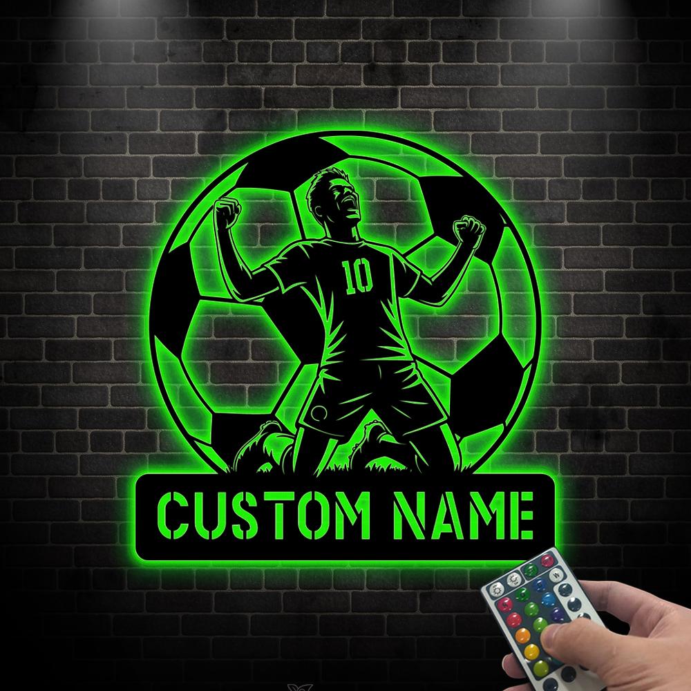 Custom Soccer Player Name Sign with LED light, Personalized Soccer Wall Art, Soccer Lovers Gift, Kids Room Decor