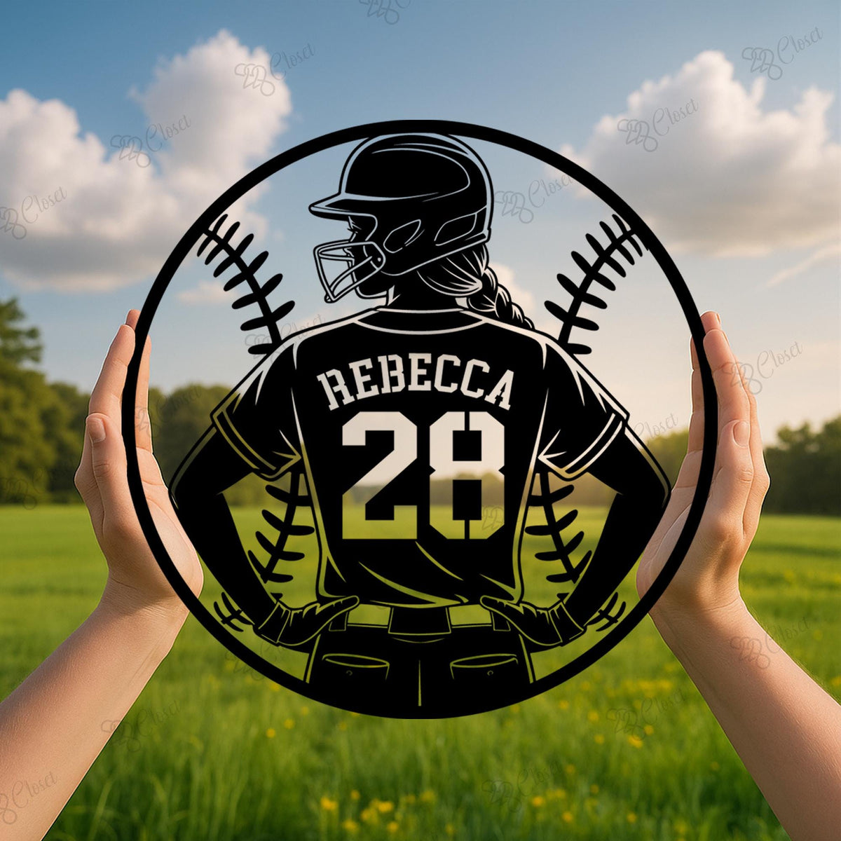 Custom Softball Girl Player Sign with LED, Softball Name Sign, Softball Metal Sign, Baseball Room Decor, Gift for Her, Softball Gift