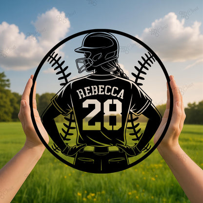 Custom Softball Girl Player Sign with LED, Softball Name Sign, Softball Metal Sign, Baseball Room Decor, Gift for Her, Softball Gift
