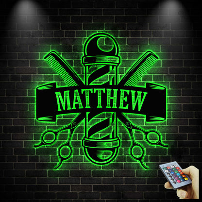 Custom Barber Shop Metal Sign with LED light, Barber Shop Name Sign, Hair Salon Wall Art, Barbershop Decor, Hairstylist Gift