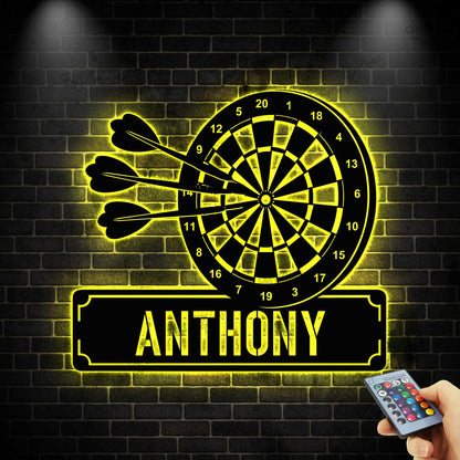 Personalized Darts Metal Sign with LED Lights, Dartboard Wall Art, Game Room Decor, Dart Lovers Gift, Bar, Garage or Man Cave Decor