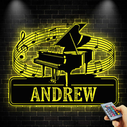 Personalized Piano Wall Art With LED light, Piano Metal Sign, Piano Lovers & Players Gift, Music Wall Sign, Music Room Decor