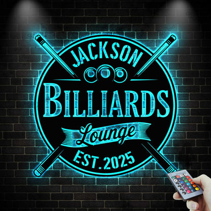 Custom Billiards Metal Sign with LED light, Billiards Lounge Wall Sign, Pool Room Decor, Billiard Room Sign, Game Room Decor, Man Cave Sign