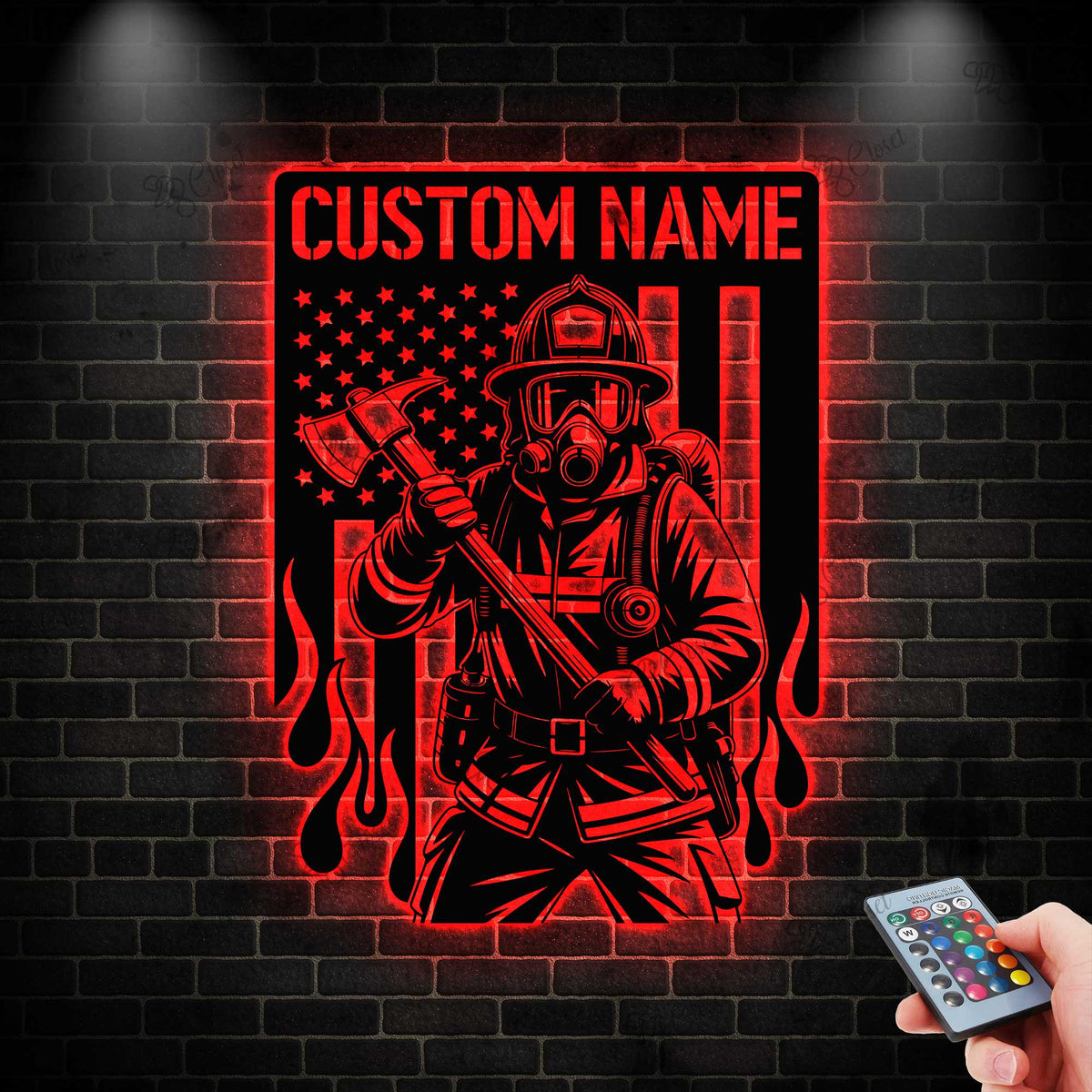 Custom Firefighter Metal Sign with LED light, Fireman Wall Decor, Firefighter Name Sign, Fire Department Decor, Fireman Appreciation Gift